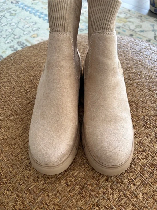 Neutral Beige Chelsea Booties with Stretch Panel - Picture 7 of 7